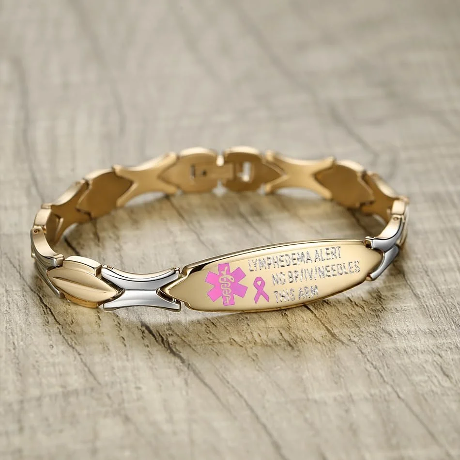دستبند هشدار لنف ادم LinnaLove بازو بدون فشار خون/تزریق وریدی/سوزن، دستبند شناسایی پزشکی استیل ضد زنگ برای زنان