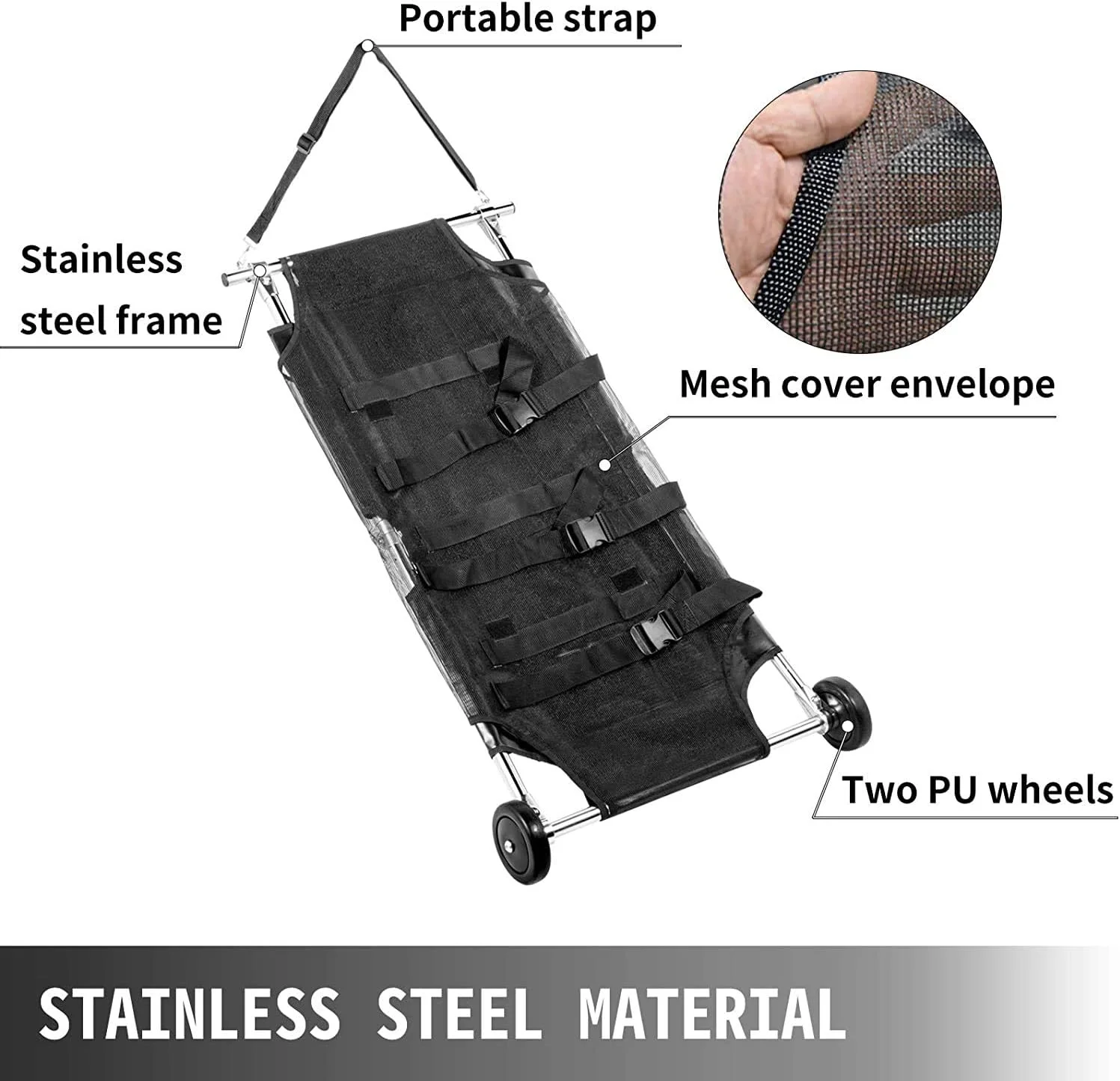 برانکارد تاشو حمل حیوانات خانگی، ترولی سگ استیل ضد زنگ با چرخ های بی صدا، 116x55 سانتی متر، حداکثر ظرفیت 113 کیلوگرم - برانکارد دامپزشکی