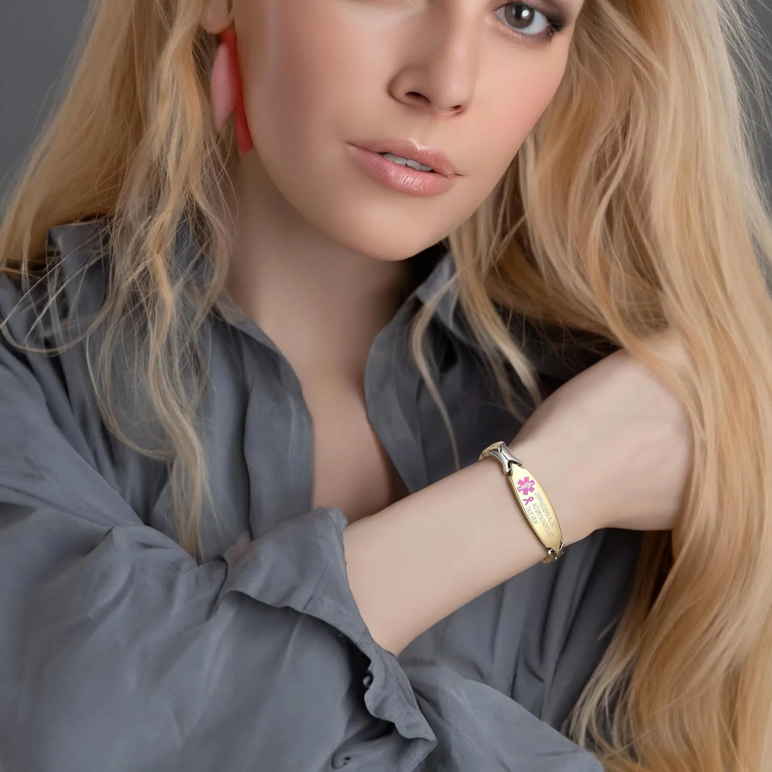 دستبند هشدار لنف ادم LinnaLove بازو بدون فشار خون/تزریق وریدی/سوزن، دستبند شناسایی پزشکی استیل ضد زنگ برای زنان