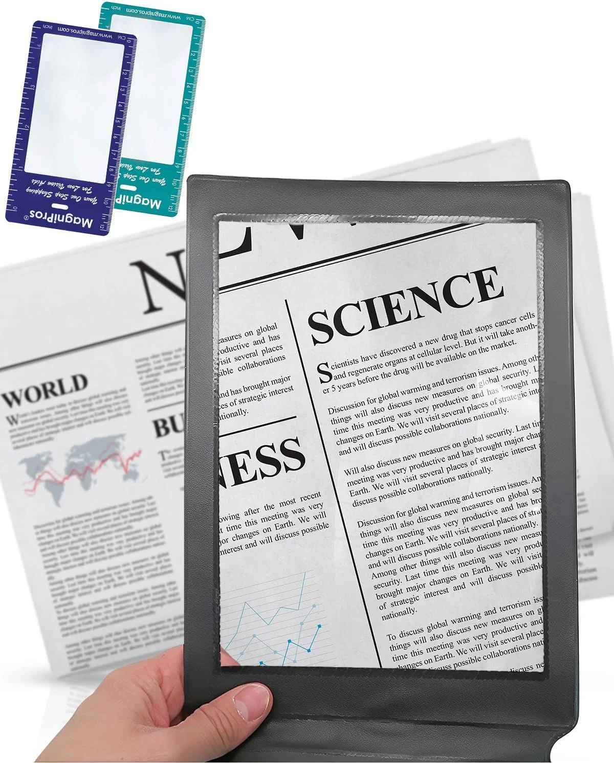 برگه ذره‌بینی تمام صفحه 3X با لنز فرنل پلاستیکی و قاب، 2 عدد ذره‌بین بوک مارک برای سالمندان، افراد کم بینا برای خواندن کتاب، روزنامه، و انجام کارهای دستی.