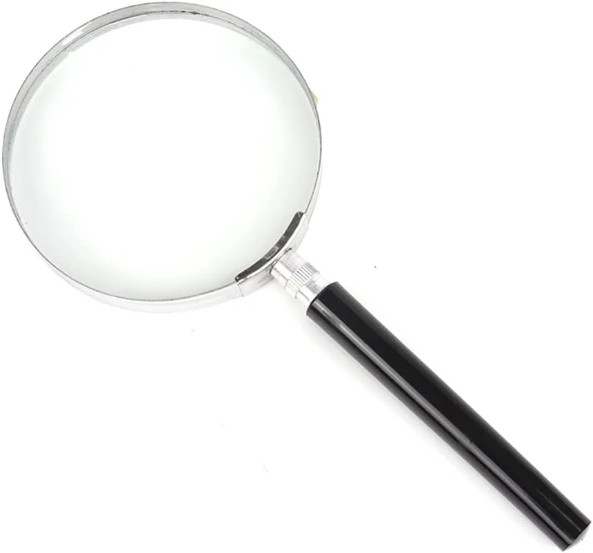 ذره بین، موجود در 3 اندازه 90 میلی متر، 75 میلی متر، 50 میلی متر با بزرگنمایی دستی 3 برابر، ذره بین دستی با دسته برای مدرسه، کلاس درس آموزش علوم (قطر 90 میلی متر)