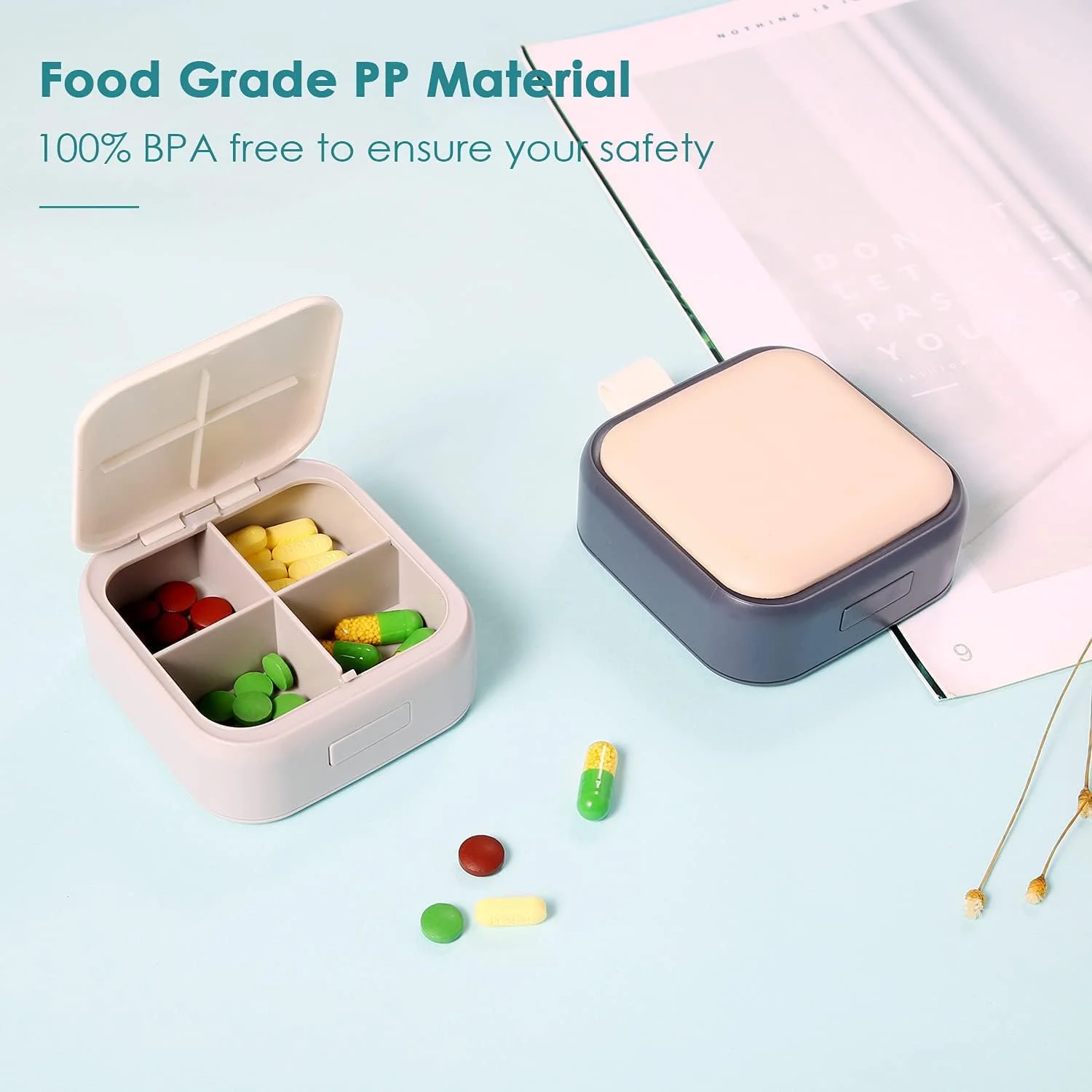 جعبه قرص کوچک MAKINGTEC، جعبه قرص زیبا - سازمان دهنده قرص روزانه مسافرتی، نگهدارنده قرص قابل حمل برای کیف پول، نگهدارنده فشرده دارو برای روغن ماهی، مکمل ها (صورتی)