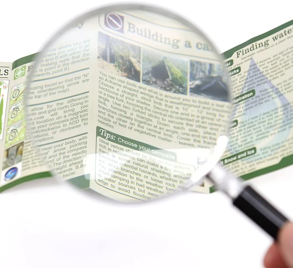 ذره بین، موجود در 3 اندازه 90 میلی متر، 75 میلی متر، 50 میلی متر با بزرگنمایی دستی 3 برابر، ذره بین دستی با دسته برای مدرسه، کلاس درس آموزش علوم (قطر 90 میلی متر)