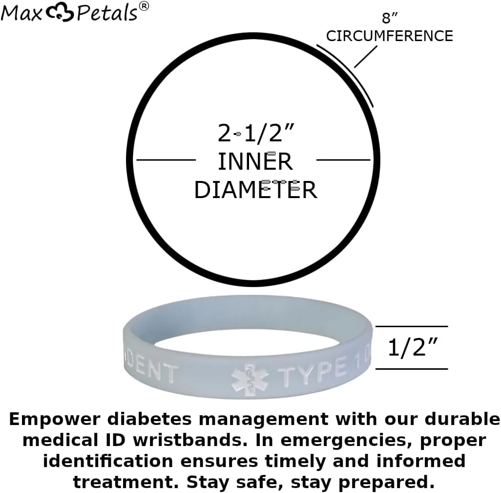 دستبندهای سیلیکونی هشدار پزشکی مخصوص دیابت نوع 1 (بسته 4 عددی)