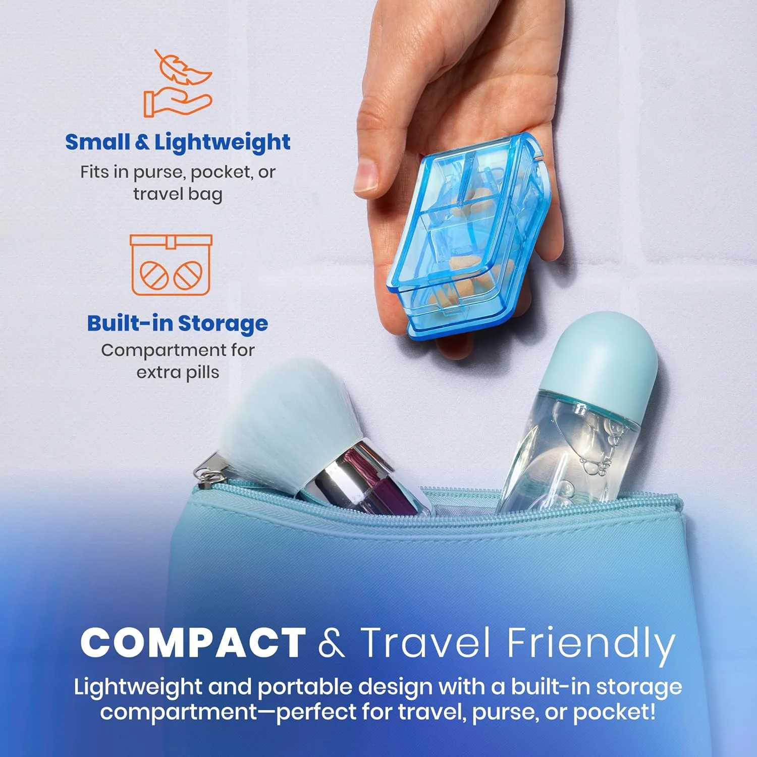 برش دهنده قرص MEDca - خرد کننده با گیره V شکل برای ویتامین ها، قرص های بزرگ و کوچک، جداکننده شفاف دارو با محفظه نگهدارنده برای تقسیم قرص