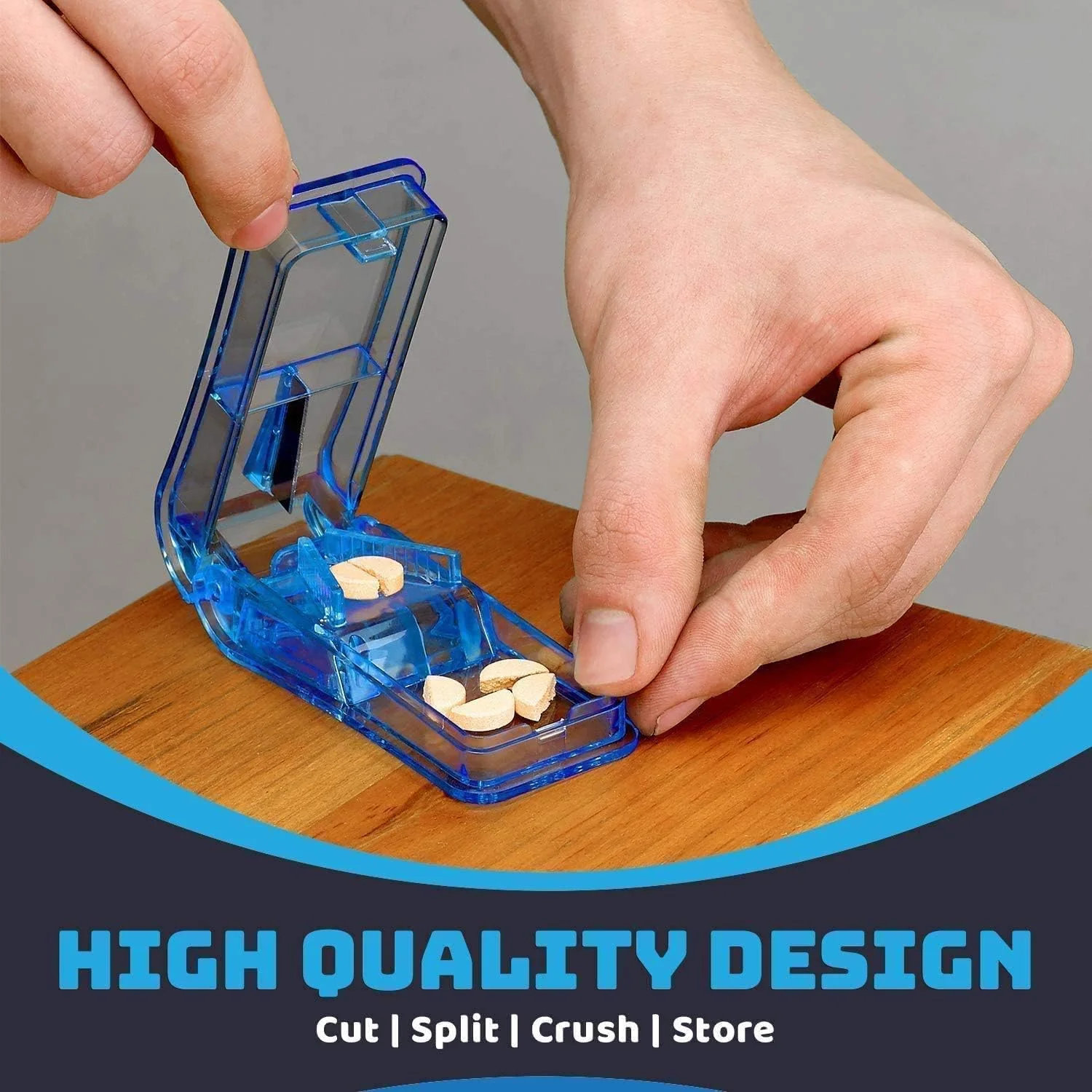 برش دهنده قرص MEDca - (بسته 3 عددی) - خرد کننده و برش دهنده قرص با گیره V شکل برای ویتامین ها، قرص های بزرگ و کوچک و داروها - تقسیم کننده قرص شفاف با محفظه نگهدارنده قرص برای تقسیم