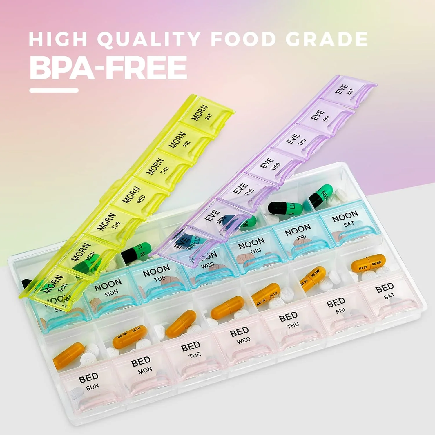 جعبه قرص ماهانه MEDca - جعبه قرص بزرگ با محفظه‌های روزانه و هفتگی 4 بار در روز برای صبح، ظهر، عصر، شب - بدون BPA، قابل حمل و مناسب برای مسافرت