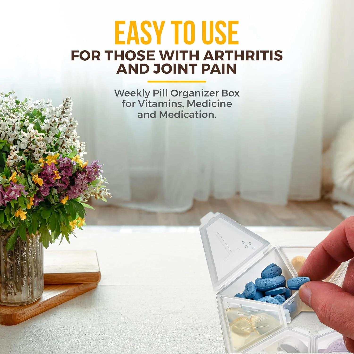 جعبه قرص هفتگی MEDca، یادآور قرص 7 طرفه شفاف، شکل گرد