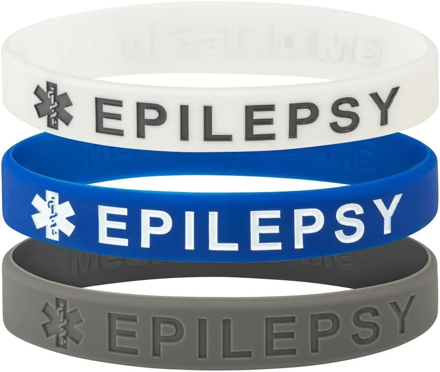 دستبند سیلیکونی هشدار پزشکی شناسه پزشکی من - بسته 3 عددی دستبند آگاهی از صرع (بزرگ 20 سانتی متر (بزرگسالان))