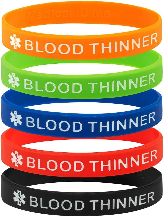 بسته 5 عددی دستبند هشدار پزشکی رقیق کننده خون سیلیکونی، 18-21 سانتی متر