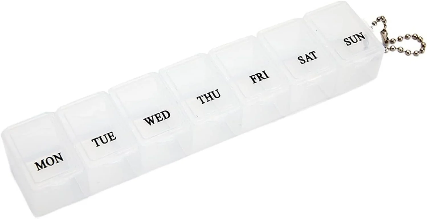 جعبه قرص حافظه، جعبه قرص هفتگی 7 روزه، جعبه پلاستیکی، جعبه سازمان دهنده قرص های مربعی، جعبه نگهداری داروی مسافرتی پزشکی (سایز: Hortel)