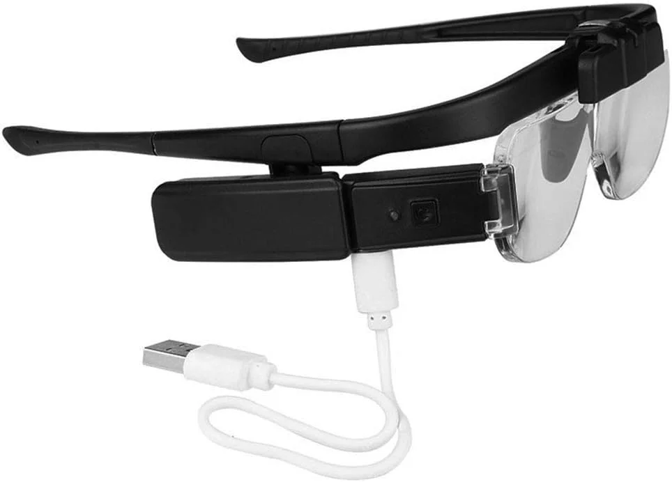 ذره بین های بزرگنمایی Mengshen با قابلیت شارژ USB، هدبند با قابلیت تنظیم و آزاد کننده دست با چراغ LED، دارای 6 لنز قابل تنظیم 1.5X 2.0X 2.5X 3.5X 4.0X 4.5X، مناسب برای تعمیر، مطالعه و زیبایی