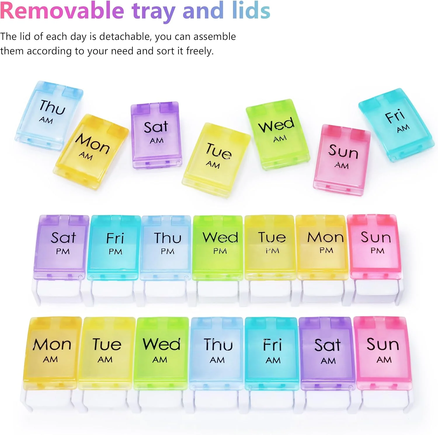 جعبه قرص بزرگ MOLN HYMY، 2 بار در روز، جعبه قرص صبح و شب 7 روزه، 14 قسمت، جعبه قرص دارویی 2 هفته ای با دکمه فشاری آسان برای دارو، ویتامین ها، روغن ماهی، مکمل ها