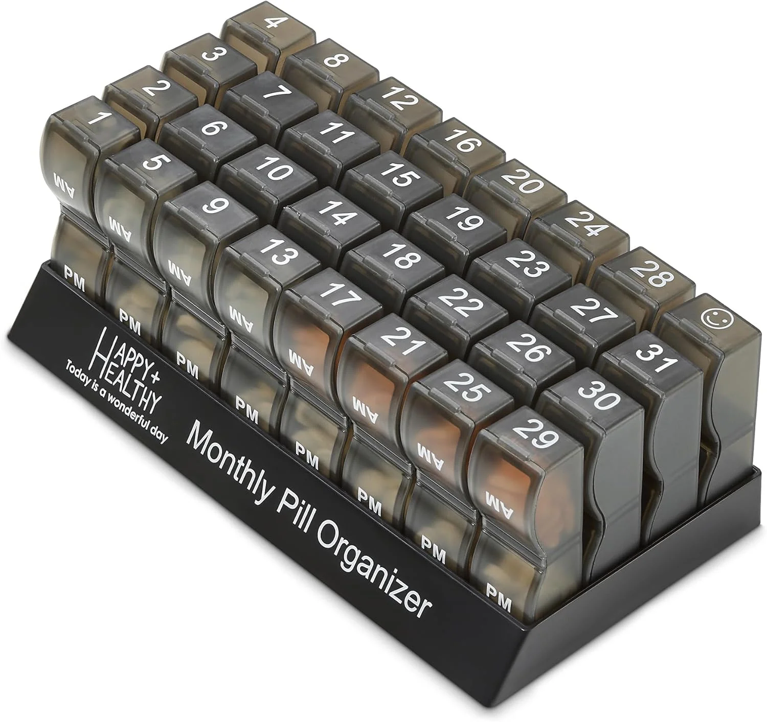 جعبه قرص ماهانه - جعبه قرص روزانه صبح/عصر با 32 محفظه برای هر روز، توزیع کننده قرص و قفسه توزیع کننده که به شما در سازماندهی زندگی کمک می کند، ایده آل برای مکمل ها و داروها، مشکی