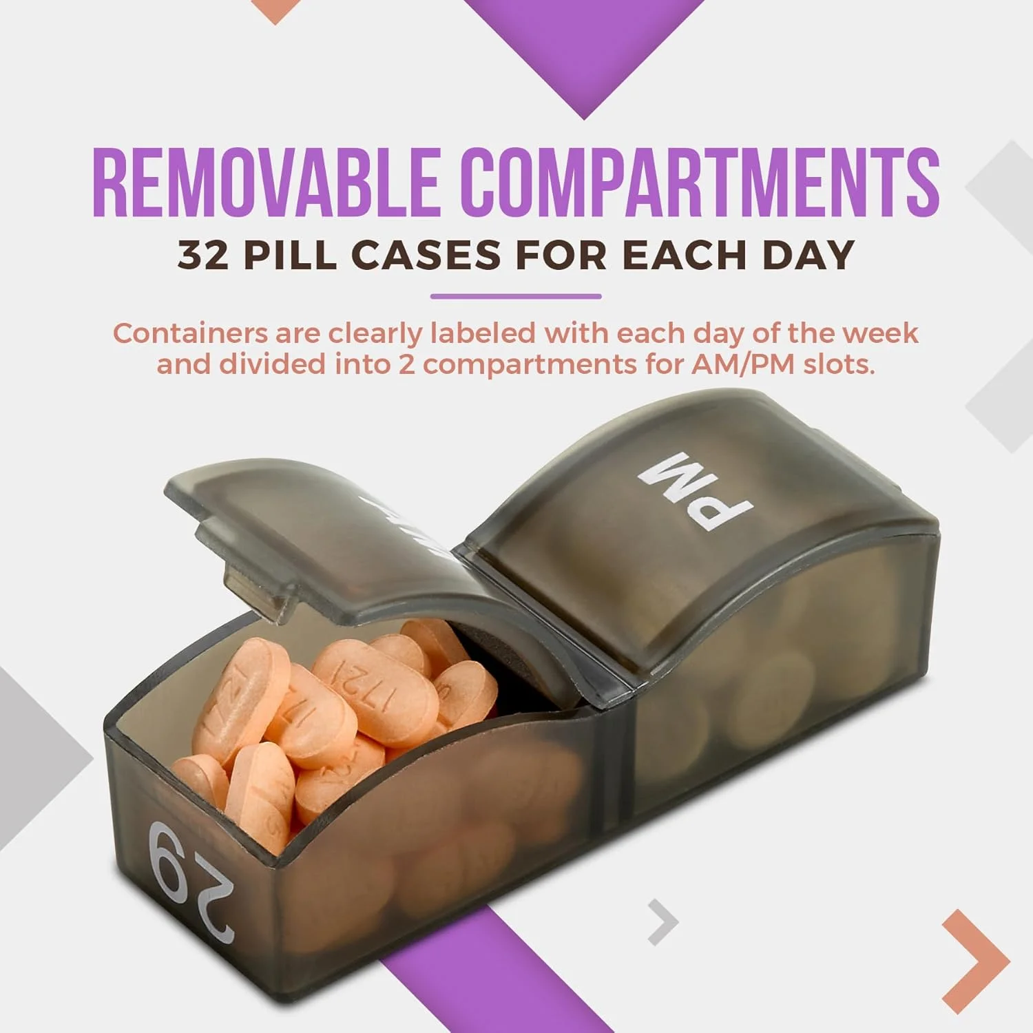 جعبه قرص ماهانه - جعبه قرص روزانه صبح/عصر با 32 محفظه برای هر روز، توزیع کننده قرص و قفسه توزیع کننده که به شما در سازماندهی زندگی کمک می کند، ایده آل برای مکمل ها و داروها، مشکی