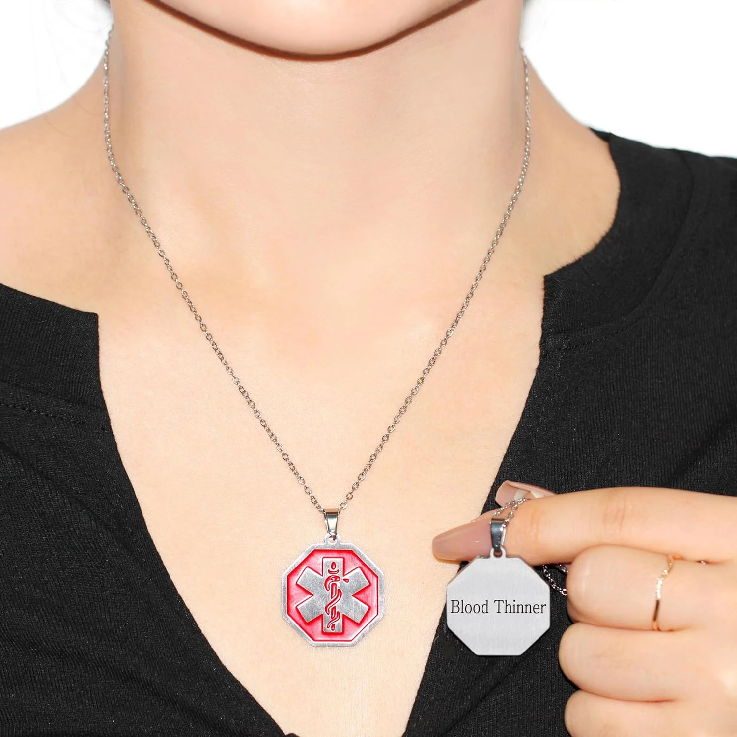 گردنبند شناسه پزشکی، جواهرات مقرون به صرفه با نماد پزشکی برای زنان، ایده آل برای آگاهی از دیابت نوع 1، تگ هشدار پزشکی اورژانسی YA4676