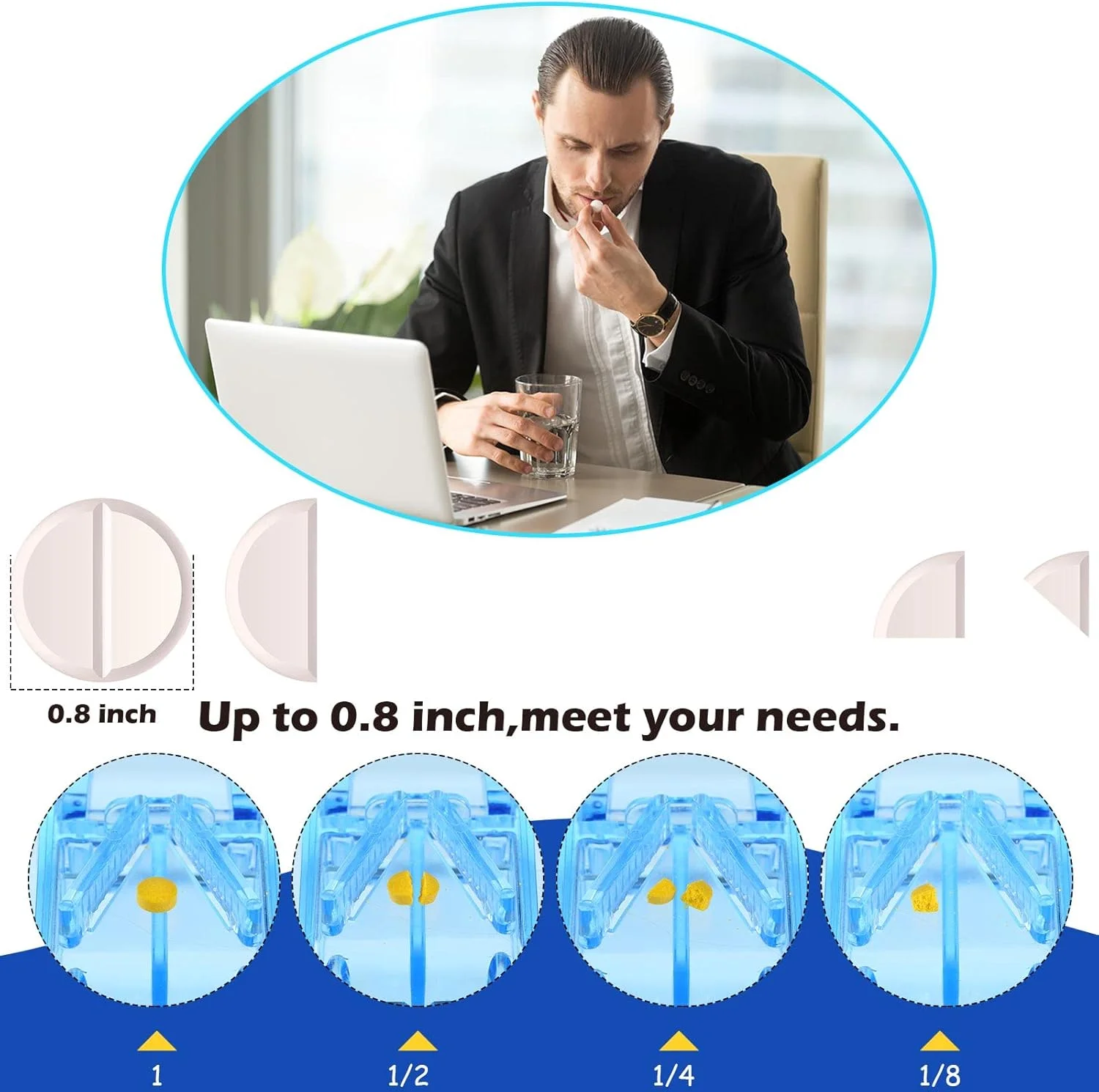 قرص خردکن قابل حمل Nuanchu با تیغه استیل ضد زنگ، برش آسان قرص ها برای خرد کردن قرص های کوچک و بزرگ به نصف (12 عدد)