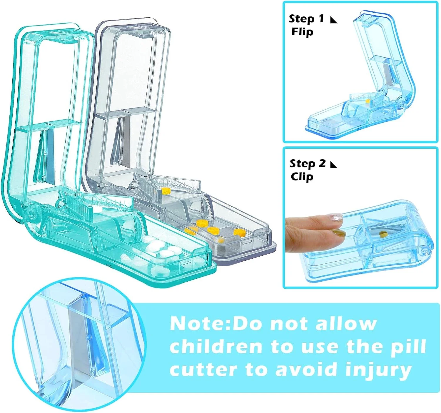 قرص خردکن قابل حمل Nuanchu با تیغه استیل ضد زنگ، برش آسان قرص ها برای خرد کردن قرص های کوچک و بزرگ به نصف (12 عدد)