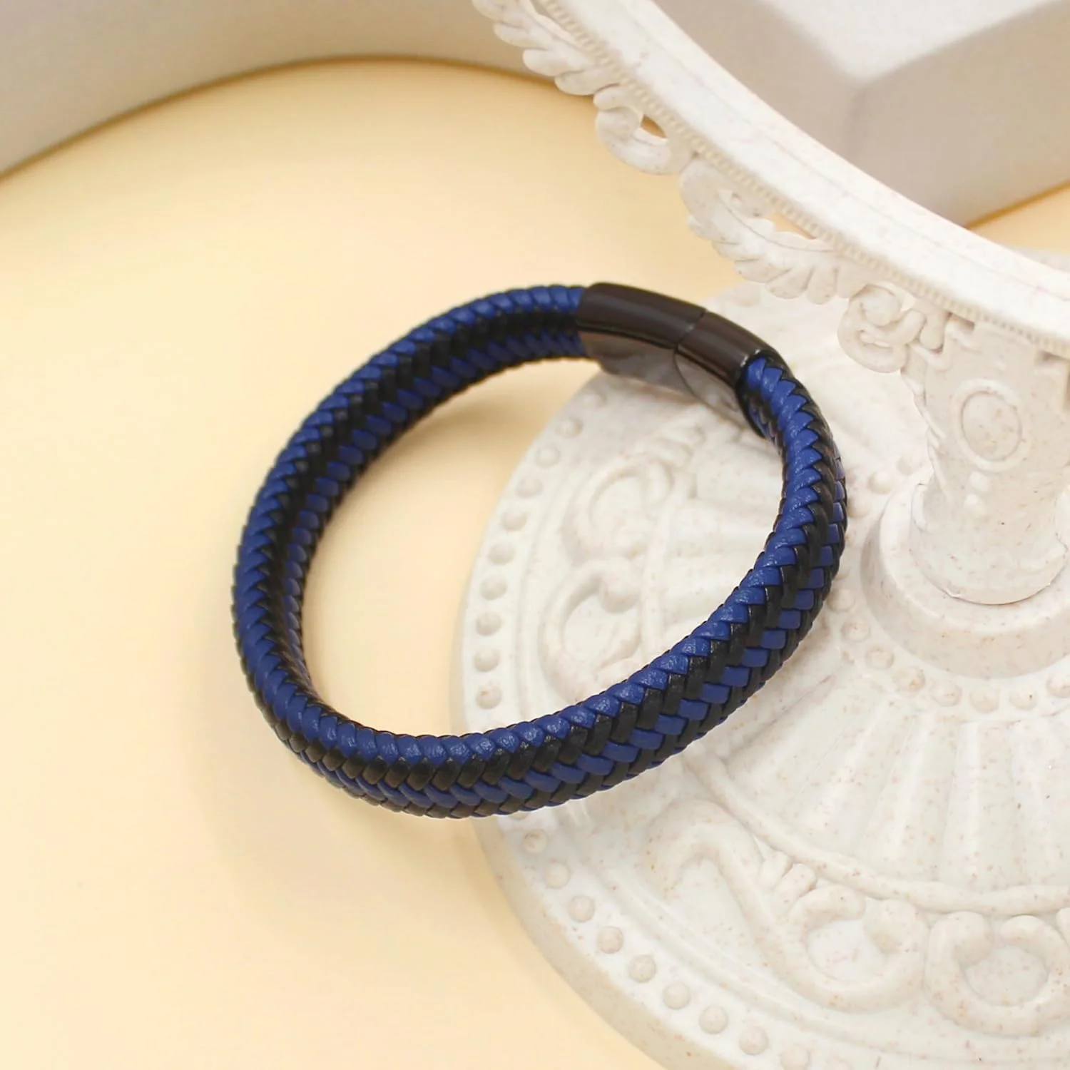 دستبند هشدار پزشکی برای آقایان و بانوان، دستبند شناسایی اضطراری با قفل استیل ضد زنگ مشکی، بند اطلاعات سلامتی چرم PU مدل YA5551