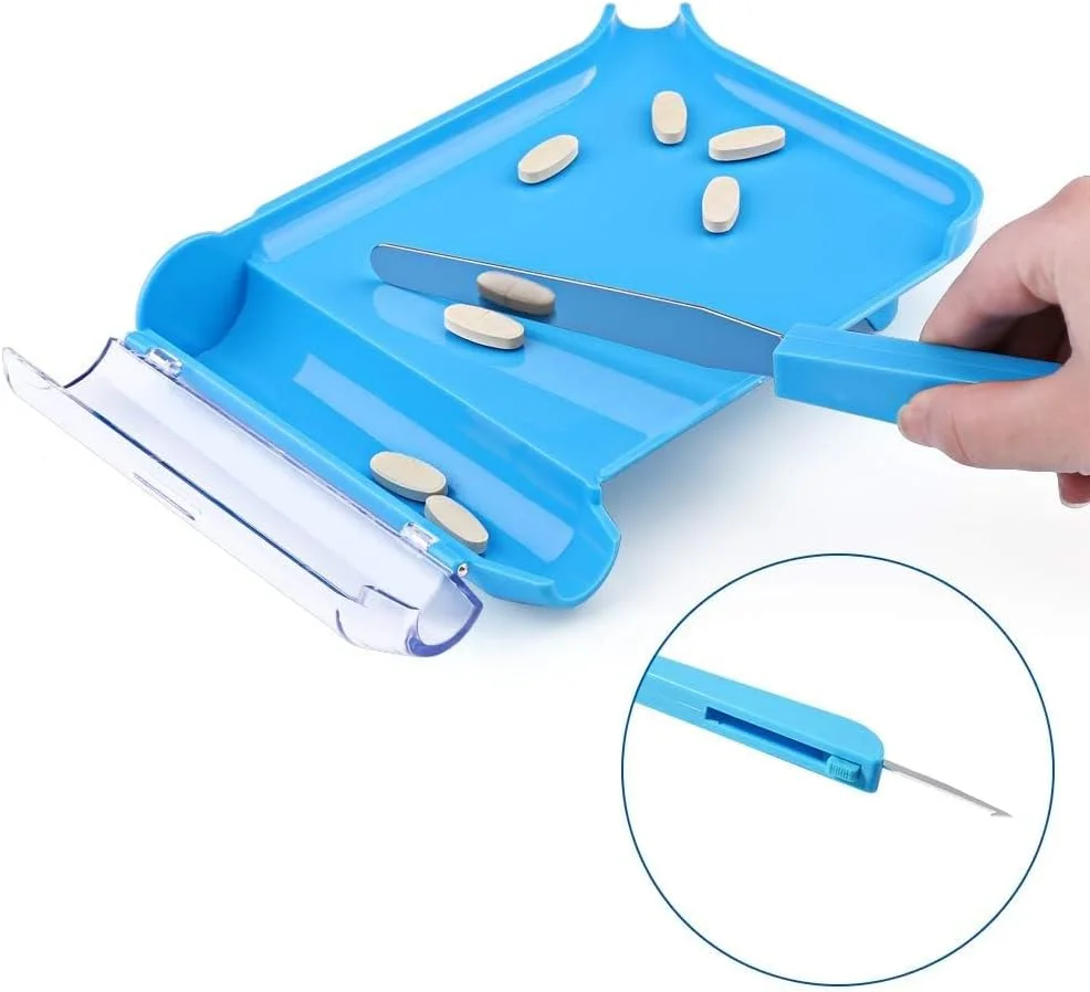 سینی شمارش قرص دست راست Opret با 2 کاردک، شمارنده قرص با یک کاردک مستقیم و یک کاردک L شکل برای داروخانه برای شمارش قرص ها و داروها