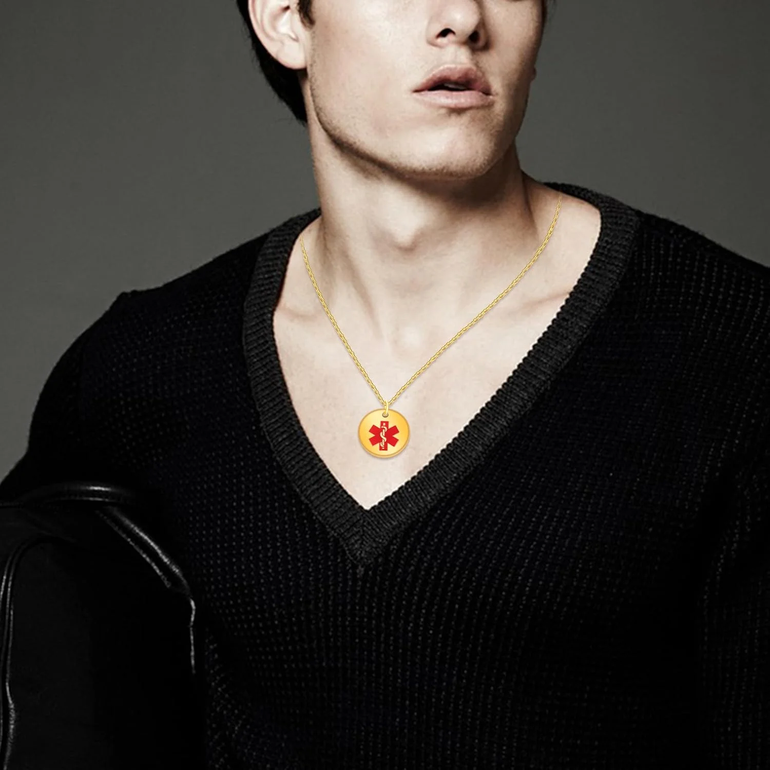 گردنبند هشدار پزشکی استیل ضد زنگ، جواهرات اطلاعات بهداشتی اورژانسی، پلاک شناسایی پزشکی ضد آب و ضد زنگ برای مردان و زنان YA4678