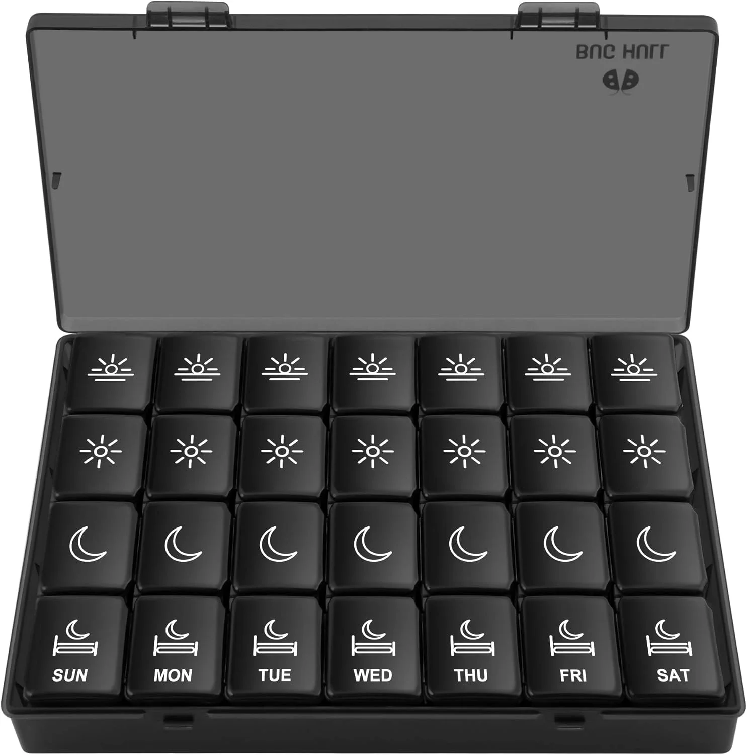 جعبه قرص بزرگ 4 بار در روز، جعبه قرص هفتگی بزرگ برای مسافرت، جعبه قرص قابل حمل 7 روزه، سازمان دهنده داروی روزانه جداشدنی برای روغن کبد ماهی، ویتامین ها، مکمل ها (مشکی)