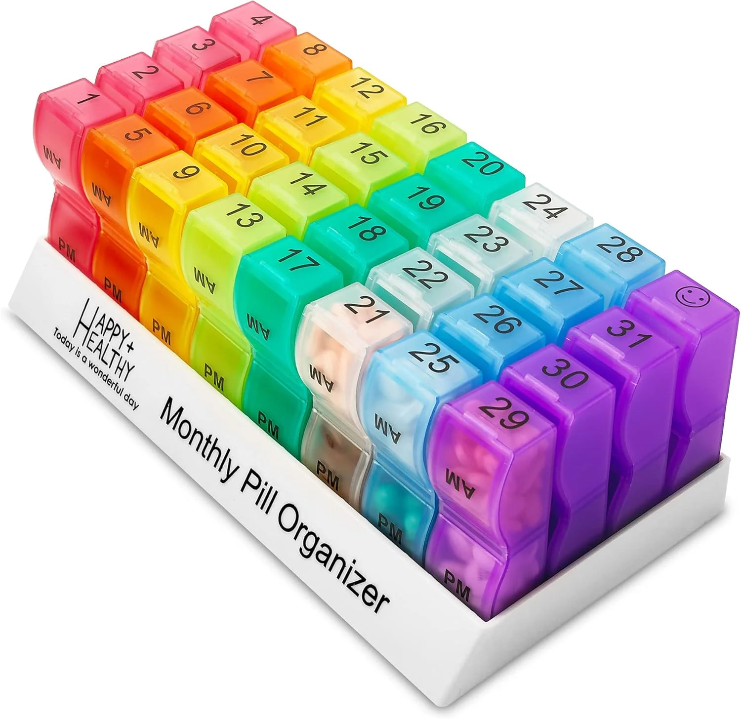 جعبه قرص ماهانه MEDca، جعبه قرص روزانه صبح/عصر، 32 محفظه برای هر روز، توزیع کننده قرص که به شما در سازماندهی زندگی تان کمک می کند، ایده آل برای مکمل ها و داروها