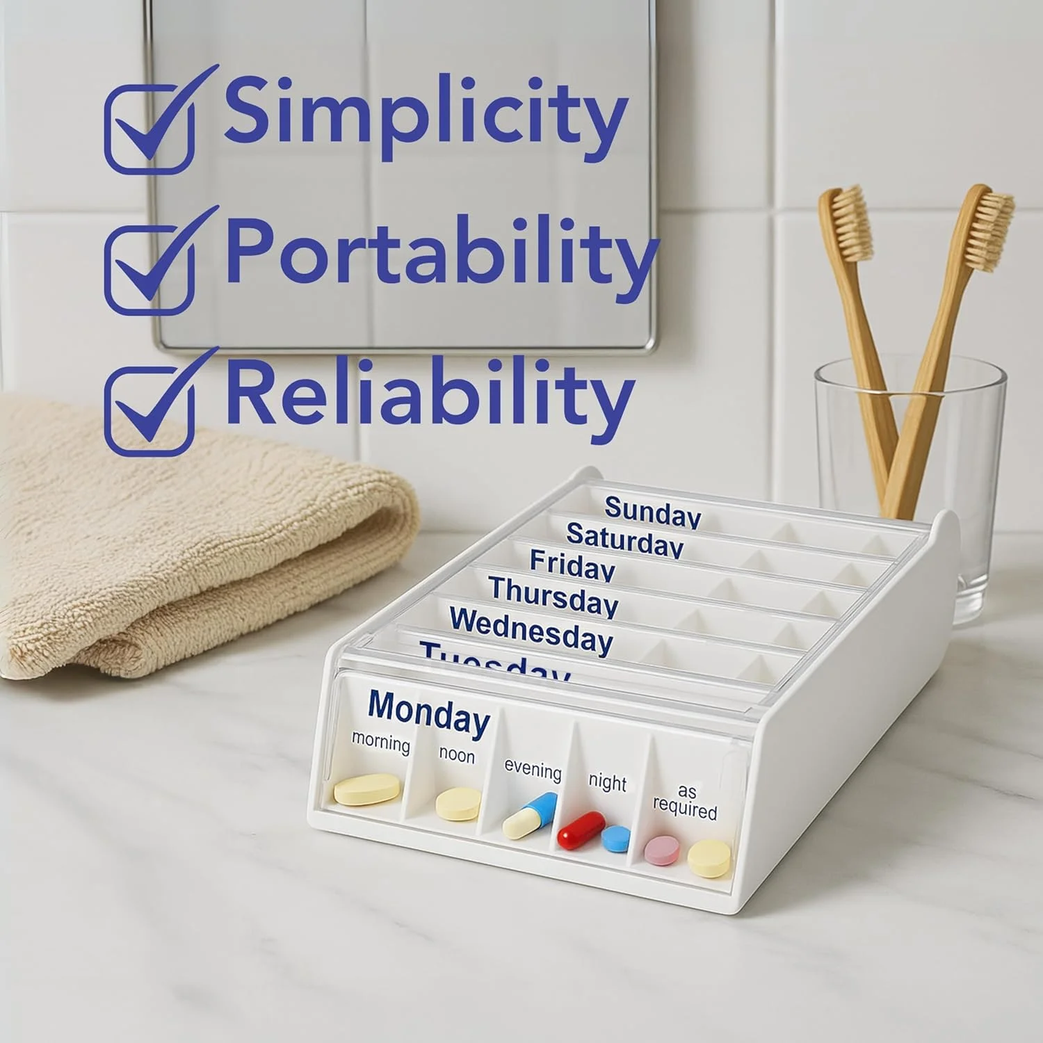 جعبه قرص هفتگی پترسون مدیکال آناباکس، جعبه قرص 7 روزه، توزیع کننده/ظرف قرص سازمان یافته و کاربردی، سفید، 19 x 12 x 5.4 سانتی متر، بسته 1 عددی