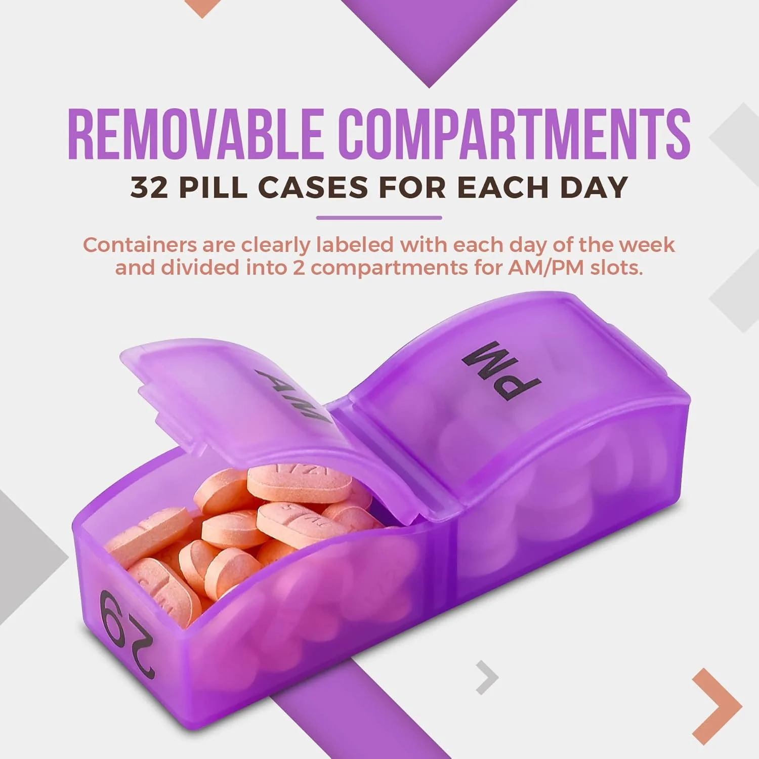 جعبه قرص ماهانه MEDca، جعبه قرص روزانه صبح/عصر، 32 محفظه برای هر روز، توزیع کننده قرص که به شما در سازماندهی زندگی تان کمک می کند، ایده آل برای مکمل ها و داروها