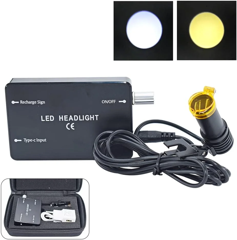 چراغ برای لوپ های دندانپزشکی، چراغ های سر LED دندانپزشکی، چراغ قوه دندانپزشکی سیاه قابل حمل 5 وات با فیلتر، چراغ سر جهانی برای لوپ های دوچشمی پزشکی نوع گیره درج