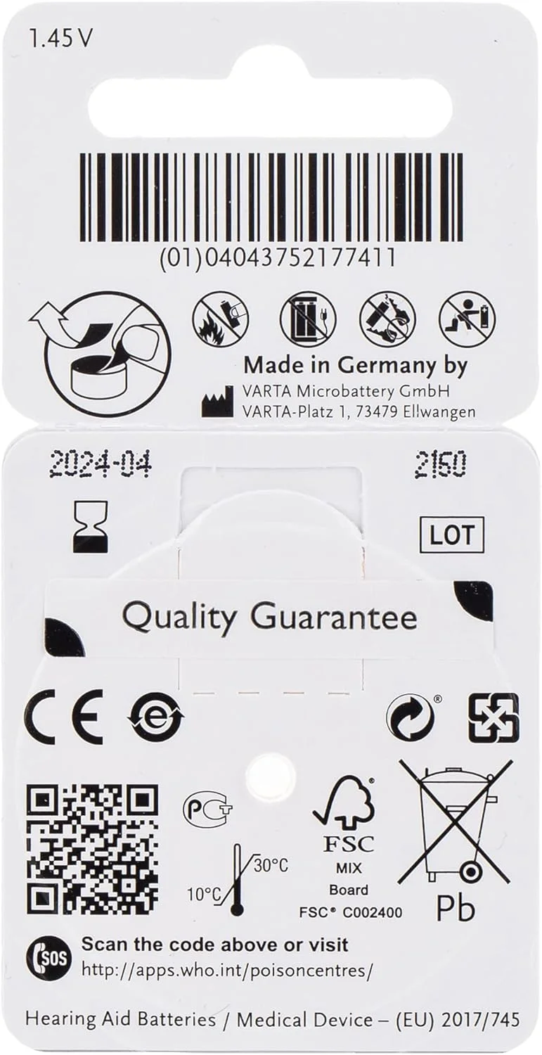باتری سمعک پاور وان P13 بدون جیوه (6 عدد)
