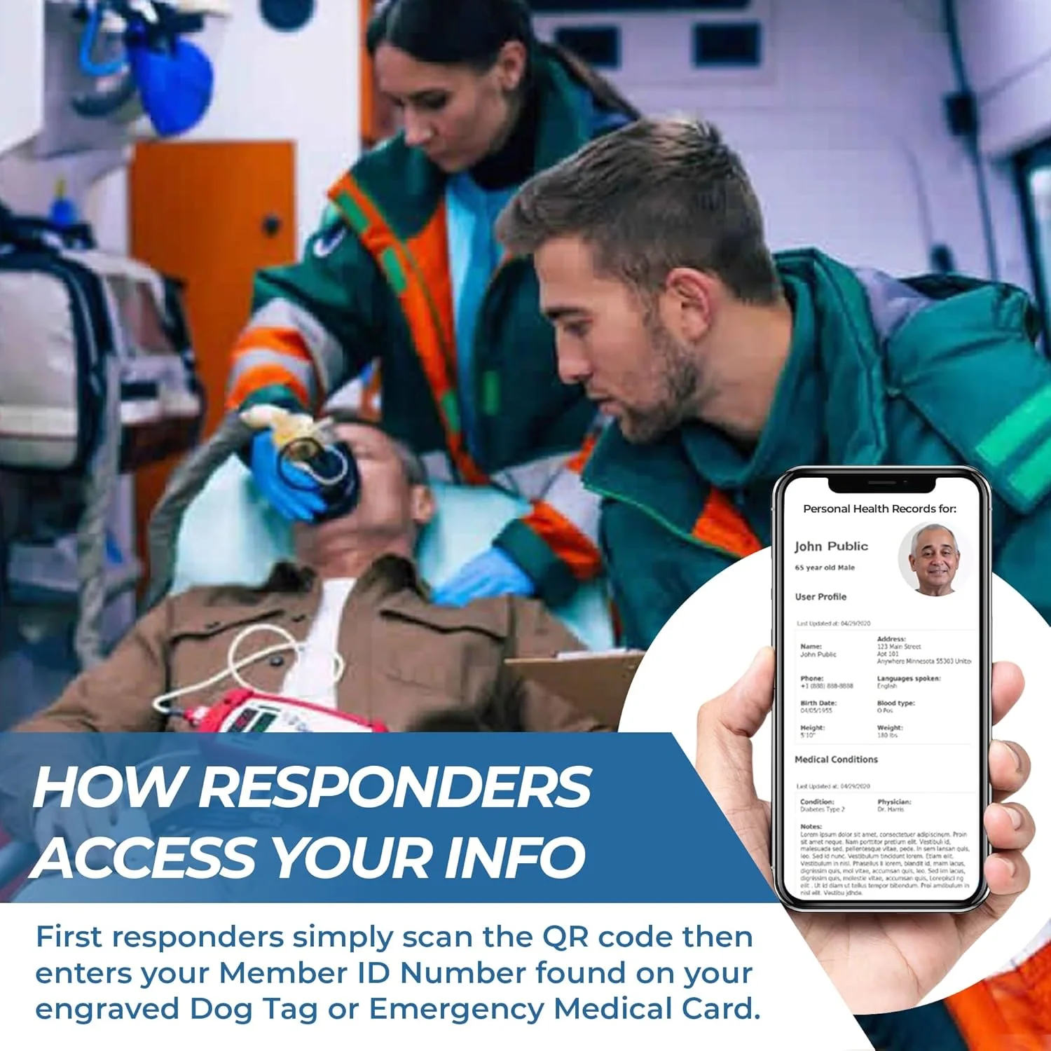 دستبند هشدار پزشکی QR - بند هشدار پزشکی - شامل سابقه کامل سلامت شخصی و کارت پزشکی اورژانس (آبی آسمانی)