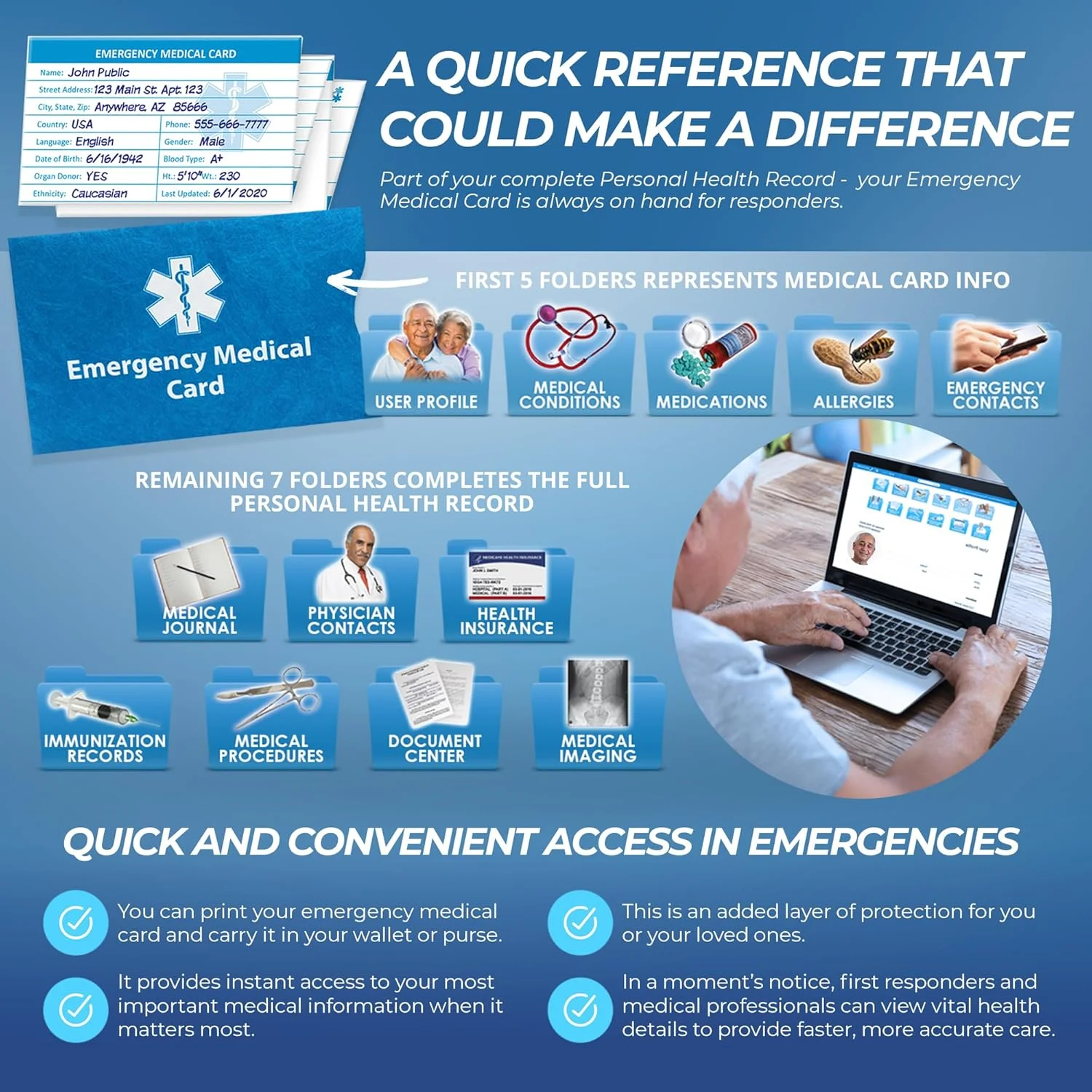 دستبند هشدار پزشکی QR - بند هشدار پزشکی - شامل سابقه کامل سلامت شخصی و کارت پزشکی اورژانس (آبی آسمانی)