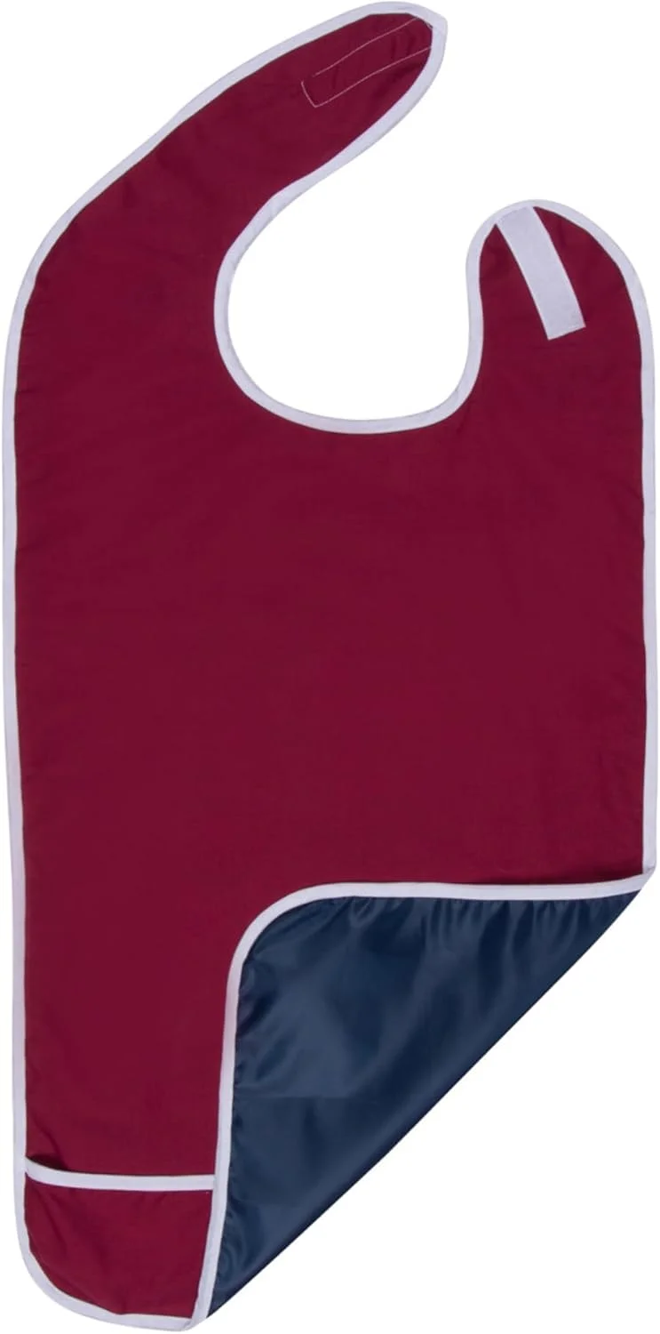 پیشبند بزرگسال برای غذا خوردن، محافظ لباس ضد آب با گیرنده خرده. قابل شستشو در ماشین لباسشویی (قرمز)