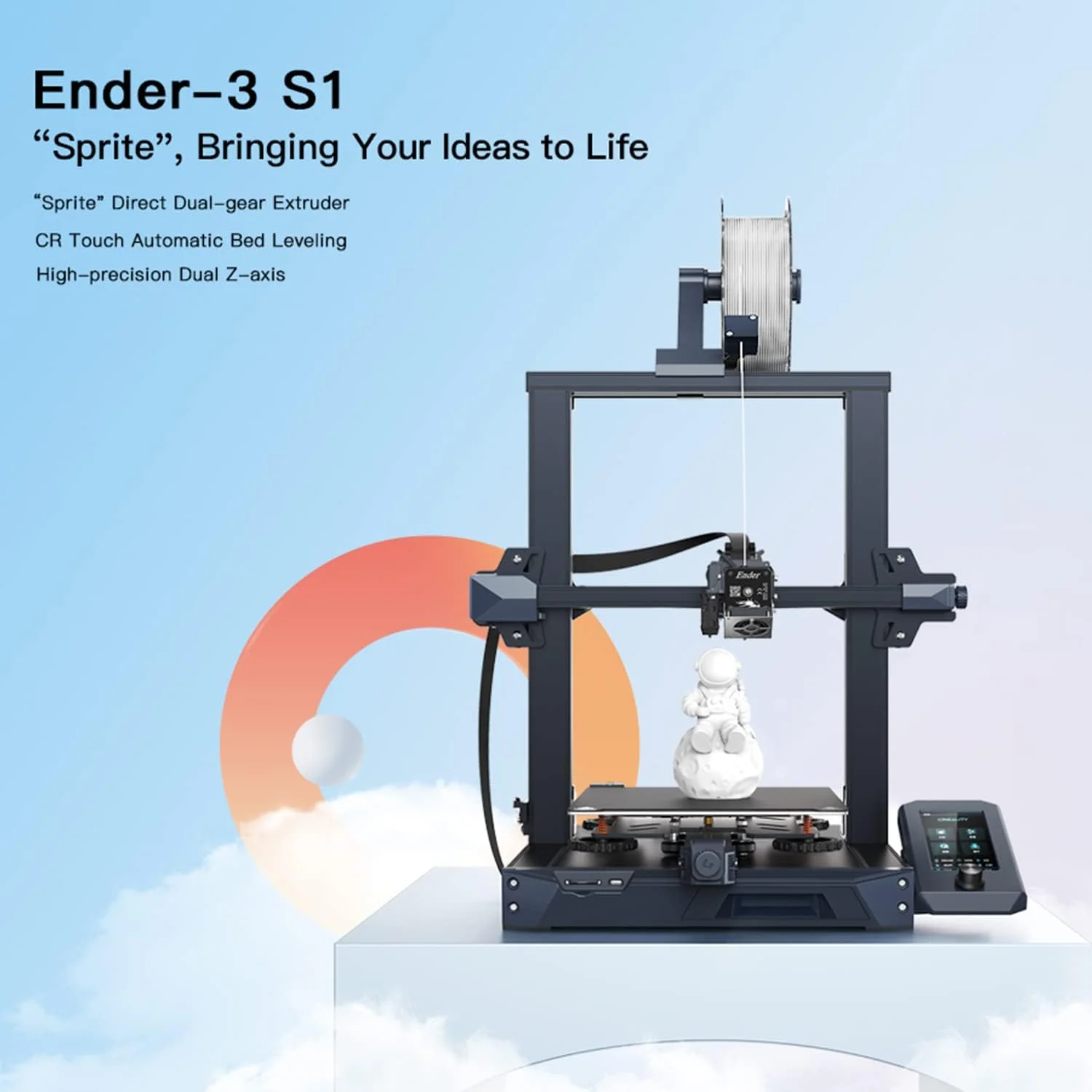 پرینتر سه بعدی رومیزی کرالیتی Ender-3 S1 FDM، ابعاد ساخت 220*220*270 میلی متر، با اکسترودر مستقیم، صفحه چاپ فنری فولادی PC، قابلیت ادامه چاپ، محور دوگانه Z سازگار