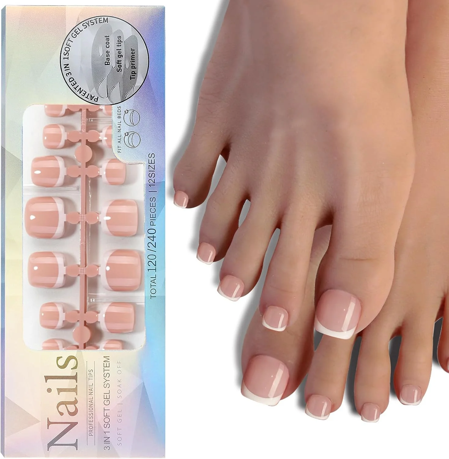 ۱۲0 عدد تیپ ناخن ژلی فرانسوی برای ناخن پا، ناخن مصنوعی فشاری برای هنر DIY، ناخن نرم پوشیدنی، بدون نیاز به پرایمر، مقاوم در برابر شکستگی، راحت، با چسبندگی ایمن ۱۲0 عدد تیپ ناخن ژلی فرانسوی برای ناخن پا، ناخن مصنوعی فشاری برای هنر DIY، ناخن نرم پوشیدنی، بدون نیاز به پرایمر، مقاوم در برابر شکستگی، راحت، با چسبندگی ایمن