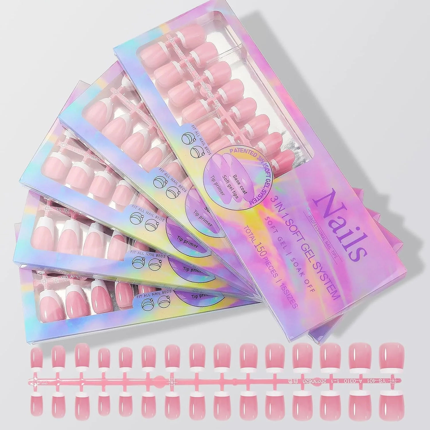 ۱۵۰ عدد ناخن مصنوعی فرنچ نوک سفید، ناخن های مصنوعی متوسط در ۱۵ سایز، ۳ در ۱، نوک ناخن ژلی نرم، صورتی براق، ناخن های اکریلیک قابل استفاده مجدد، بدون نیاز به سوهان، ناخن های مصنوعی برای مانیکور زنان و دختران ۱۵۰ عدد ناخن مصنوعی فرنچ نوک سفید، ناخن های مصنوعی متوسط در ۱۵ سایز، ۳ در ۱، نوک ناخن ژلی نرم، صورتی براق، ناخن های اکریلیک قابل استفاده مجدد، بدون نیاز به سوهان، ناخن های مصنوعی برای مانیکور زنان و دختران