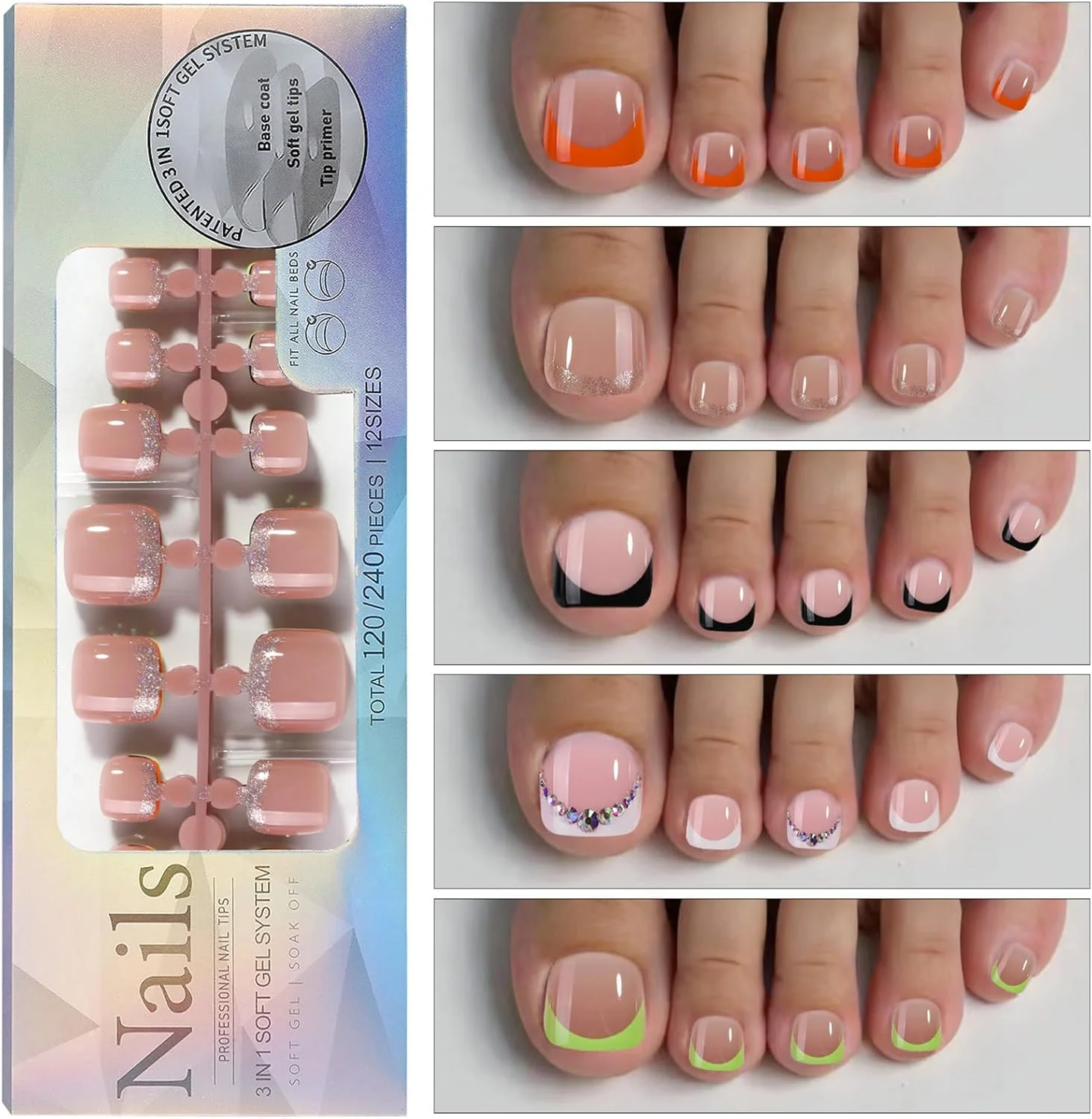 ۱۲0 عدد تیپ ناخن ژلی فرانسوی برای ناخن پا، ناخن مصنوعی فشاری برای هنر DIY، ناخن نرم پوشیدنی، بدون نیاز به پرایمر، مقاوم در برابر شکستگی، راحت، با چسبندگی ایمن ۱۲0 عدد تیپ ناخن ژلی فرانسوی برای ناخن پا، ناخن مصنوعی فشاری برای هنر DIY، ناخن نرم پوشیدنی، بدون نیاز به پرایمر، مقاوم در برابر شکستگی، راحت، با چسبندگی ایمن