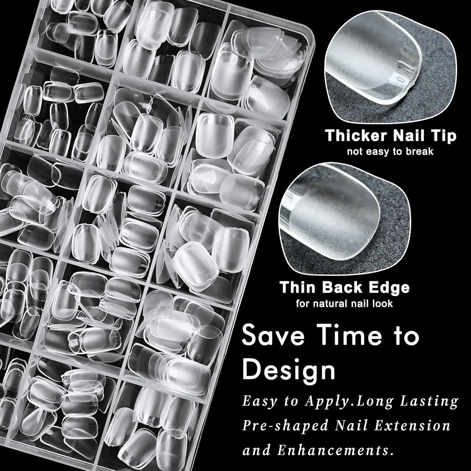 ۳۶۰ عدد تیپ ناخن مربعی کوتاه پوشش کامل شفاف، فوق العاده کوتاه، گرد و مربعی اکریلیک در ۱۵ سایز برای کاشت ناخن، مناسب برای ساخت ناخن های پرسی