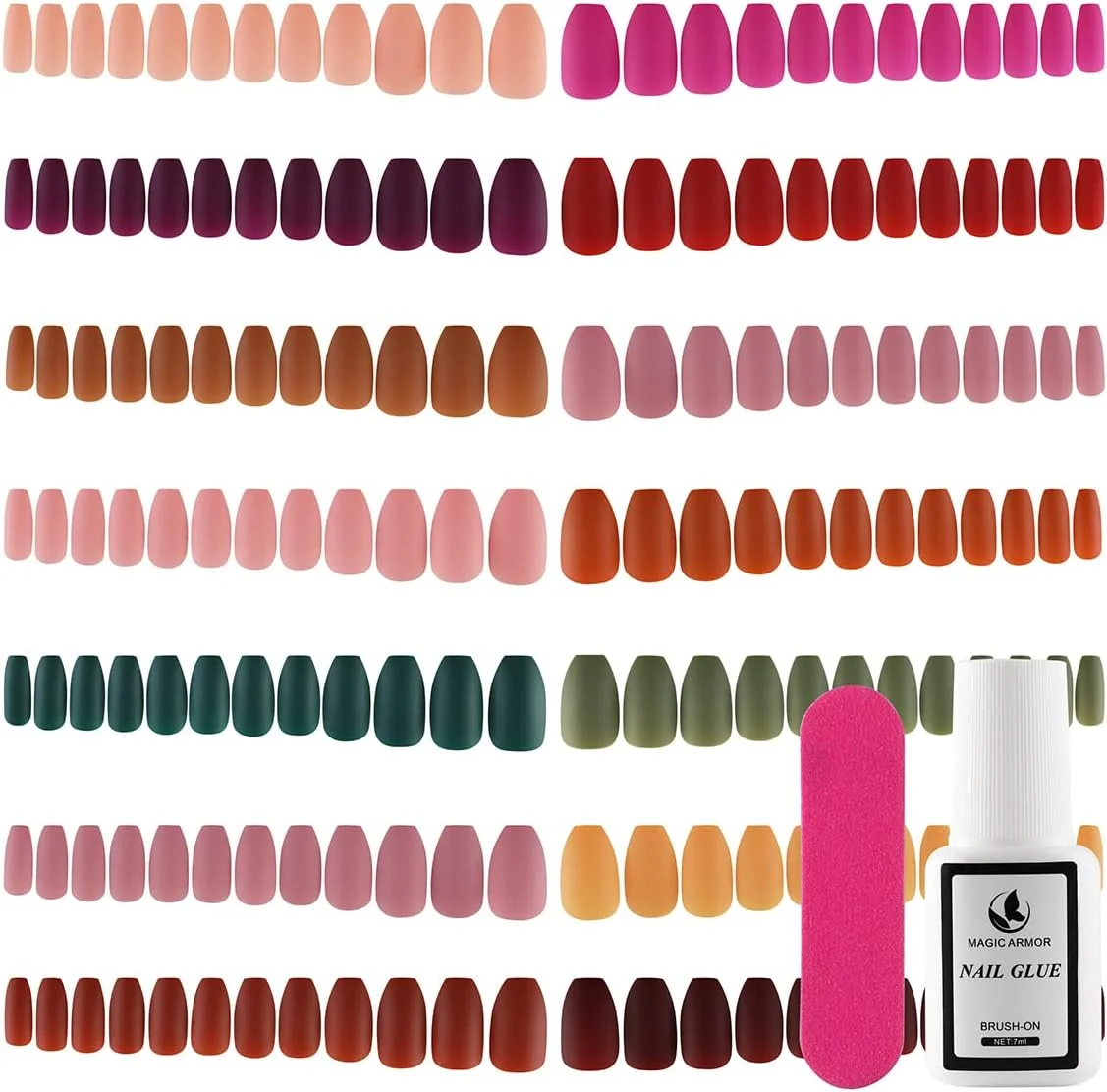336 عدد ناخن مصنوعی مات کوتاه بالرینی تابوتی (14 رنگ) پوشش کامل، مناسب برای طراحی و کاشت ناخن در خانه و سالن، 12 سایز مختلف به همراه چسب 7 گرمی 336 عدد ناخن مصنوعی مات کوتاه بالرینی تابوتی (14 رنگ) پوشش کامل، مناسب برای طراحی و کاشت ناخن در خانه و سالن، 12 سایز مختلف به همراه چسب 7 گرمی