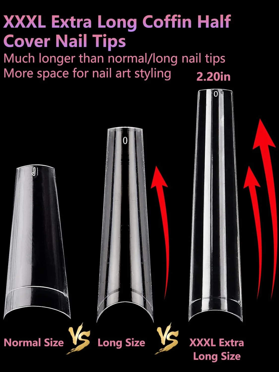 504 عدد تیپ ناخن تابوتی شفاف برای ناخن های اکریلیک حرفه ای، XXXL فوق العاده بلند بدون خمیدگی C، تیپ ناخن اکریلیک مستقیم تابوتی، نیم پوشش بدون چروک، ناخن مصنوعی برای طراحی ناخن DIY در 12 سایز