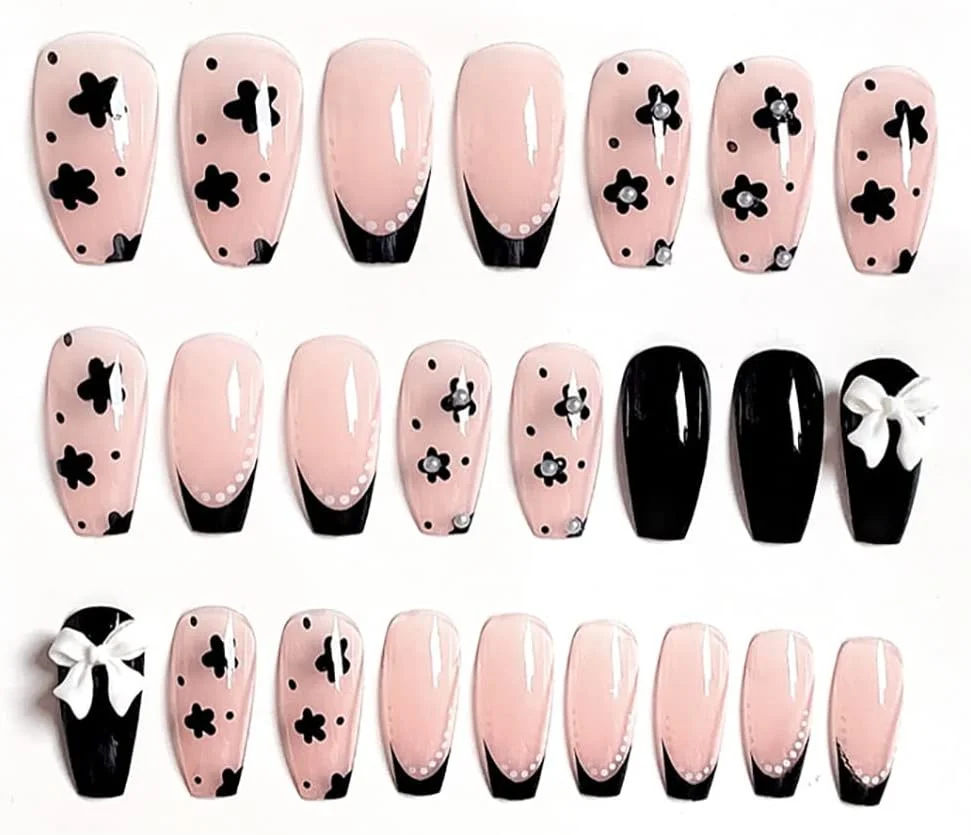 ناخن مصنوعی، ناخن مصنوعی اکریلیک صورتی، ایمن، استفاده آسان، بدون آسیب به ناخن، مناسب برای سالن ناخن بانوان یا استفاده شخصی، قابل استفاده برای جشن، مهمانی، تولد، قرار ملاقات و غیره، 24 عدد، رنگ بخیه