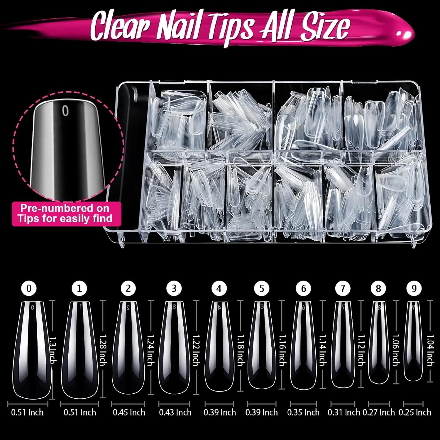 کیت نوک ناخن مصنوعی اکریلیک، مجموعه 500 عددی ناخن کامل شفاف با چسب ناخن، پولک پروانه ای ناخن، فویل ناخن، نگین های AB برای سالن های ناخن و هنر ناخن DIY