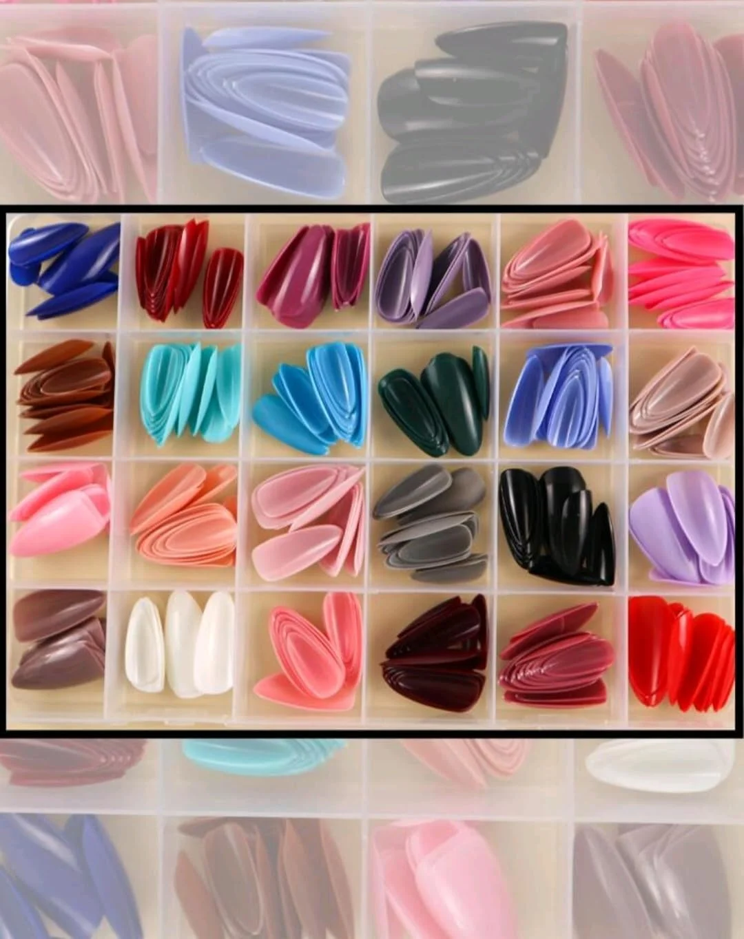 ۲۸۸ عدد ناخن مصنوعی بادامی بلند، ۲۴ رنگ، بسته بزرگ ناخن های چند رنگ. هدیه برای تمام مناسبت ها.