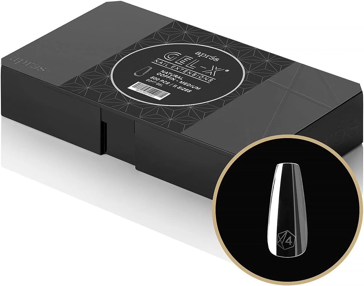 جعبه 500 عددی تیپ ناخن ژلی متوسط تابوتی طبیعی آپرس، 11 سایز (00-9)، کیفیت عالی