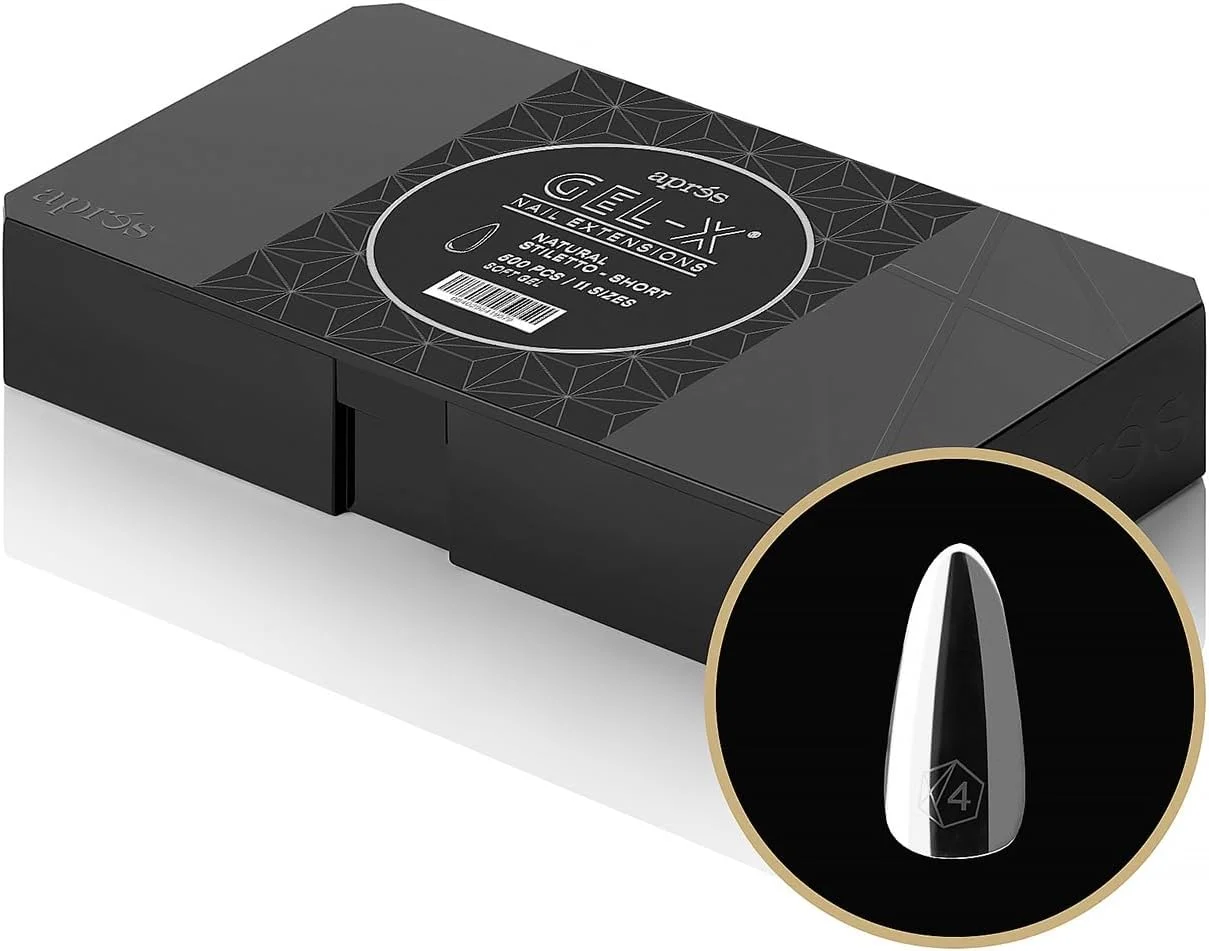 جعبه نوک ناخن ژل ایکس آپرس مدل Natural Stiletto Short | شامل 500 عدد نوک ژل ایکس، 11 سایز 00-9، کیفیت عالی