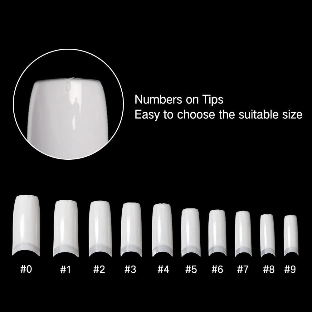 ۵۰۰ عدد ناخن مصنوعی فرانسوی سفید زنانه AORAEM، نیمه و جعبه (سفید)