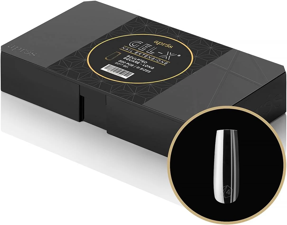 جعبه نوک ناخن مربعی بلند تراشیده شده آپرس ژل ایکس | 500 عدد نوک ژل ایکس، 11 سایز 00-9، کیفیت عالی