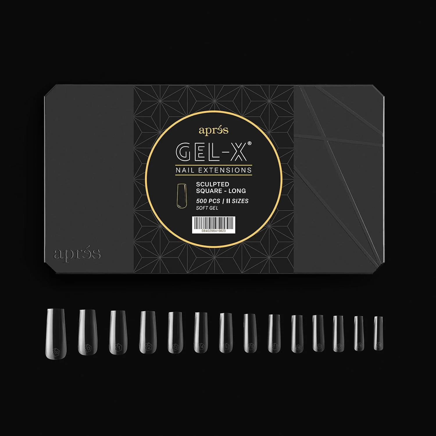 جعبه نوک ناخن مربعی بلند تراشیده شده آپرس ژل ایکس | 500 عدد نوک ژل ایکس، 11 سایز 00-9، کیفیت عالی