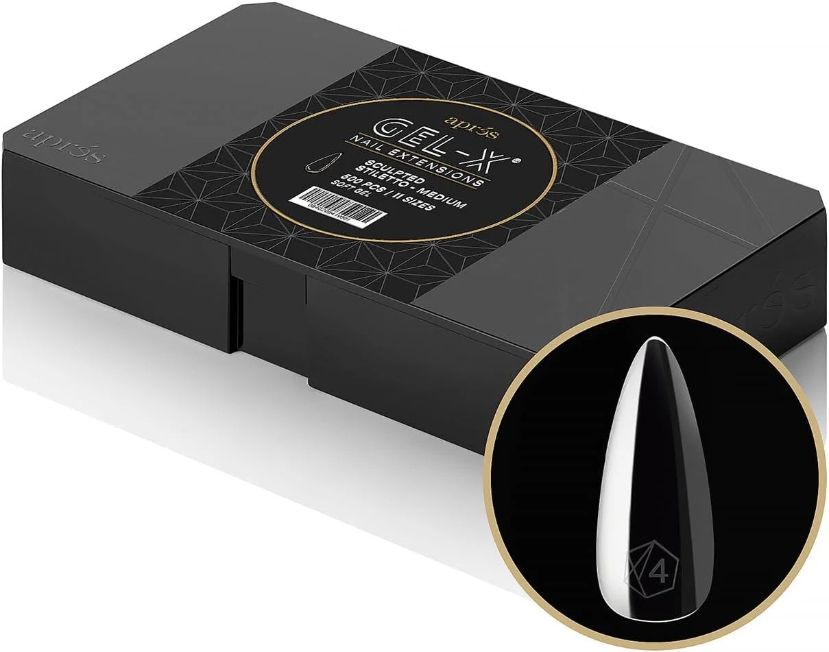 جعبه نوک ناخن ژل ایکس آپرس، مدل اسکالپتِد استیلتو مدیوم | 500 عدد نوک ژل ایکس، 11 سایز 00-9، کیفیت عالی